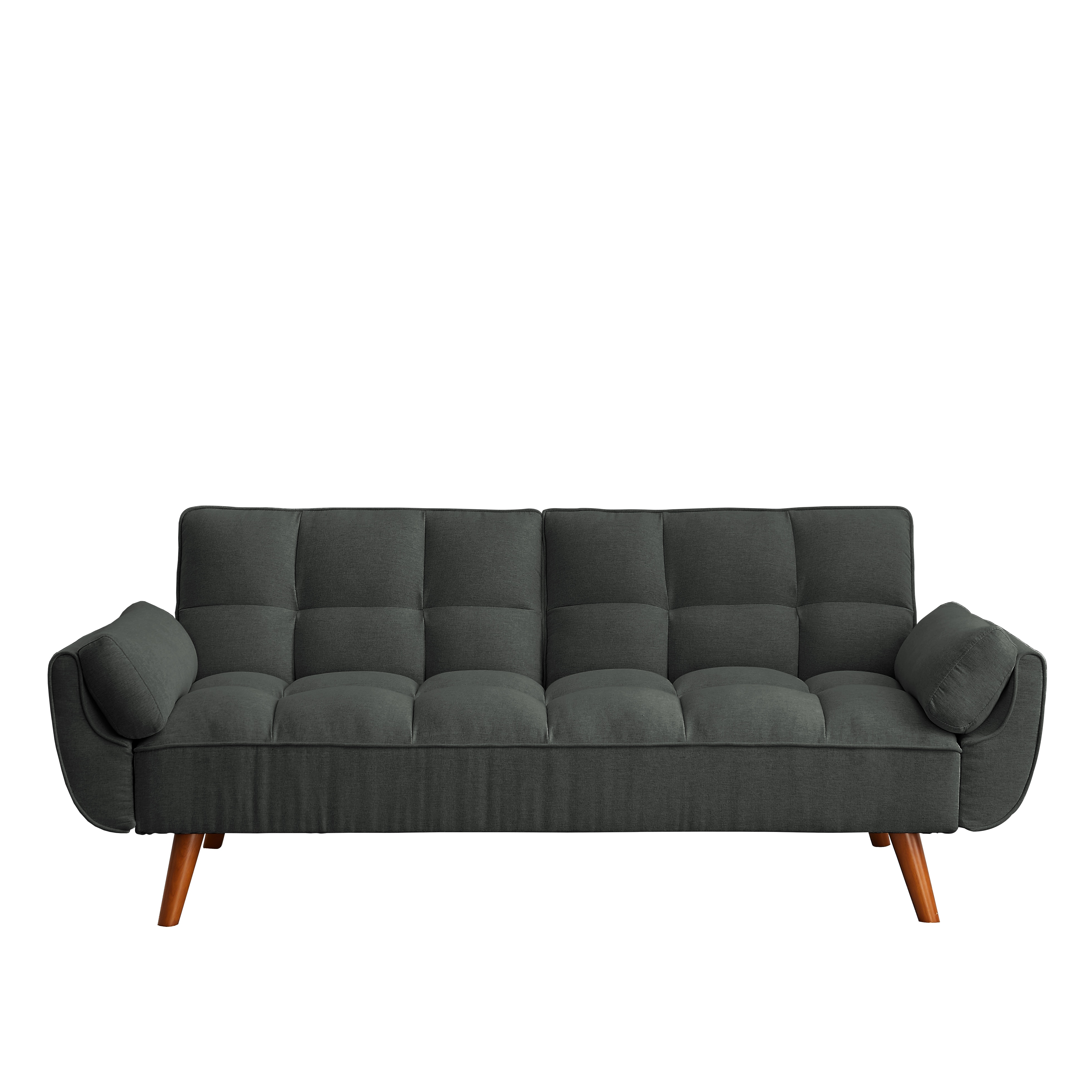 Convertible Futon Sofa Bed, Linen Sleeper Couch with Solid Wood Legs and Adjustable Backrests for Small Spaces, Living Room, Bedroom, 2064Dark Gray